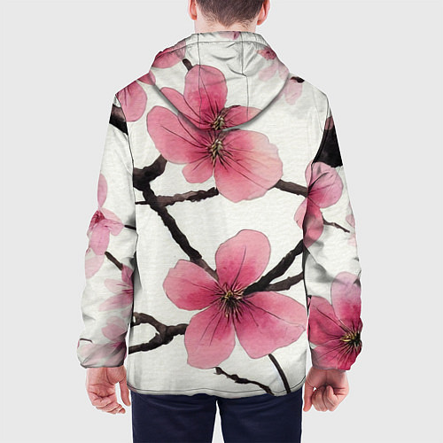 Мужская куртка Цветы и ветви японской сакуры - текстура холста / 3D-Белый – фото 4