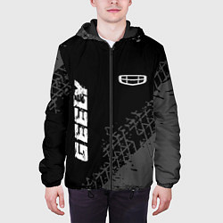 Куртка с капюшоном мужская Geely speed на темном фоне со следами шин: надпись, цвет: 3D-черный — фото 2