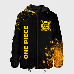 Куртка с капюшоном мужская One Piece - gold gradient: надпись, символ, цвет: 3D-черный