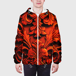 Куртка с капюшоном мужская Объемные оранжевые узоры, цвет: 3D-белый — фото 2