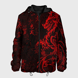 Куртка с капюшоном мужская Красный дракон - иероглифы, цвет: 3D-черный