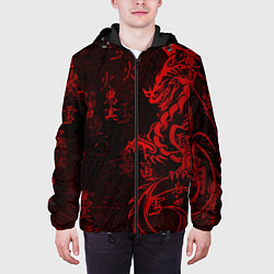 Куртка с капюшоном мужская Красный дракон - иероглифы, цвет: 3D-черный — фото 2