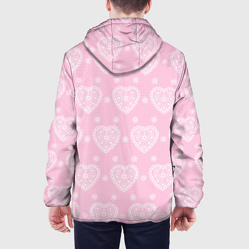 Мужская куртка Розовое кружево сердечки / 3D-Белый – фото 4