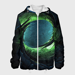 Куртка с капюшоном мужская Объемная зеленая абстракция, цвет: 3D-белый