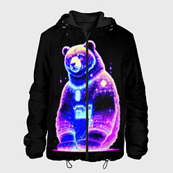 Куртка с капюшоном мужская Космический светящийся мишка, цвет: 3D-черный