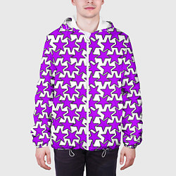 Куртка с капюшоном мужская Ретро звёзды фиолетовые, цвет: 3D-белый — фото 2
