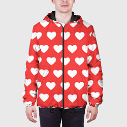 Куртка с капюшоном мужская Сердечки на красном фоне, цвет: 3D-черный — фото 2