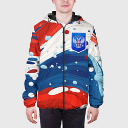 Куртка с капюшоном мужская Триколор брызги краски и герб РФ, цвет: 3D-черный — фото 2