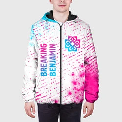 Куртка с капюшоном мужская Breaking Benjamin neon gradient style: надпись, си, цвет: 3D-черный — фото 2