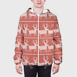 Куртка с капюшоном мужская Классический рождественнский принт с оленем, цвет: 3D-белый — фото 2