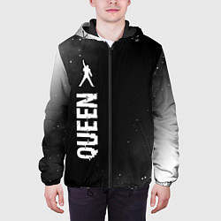 Куртка с капюшоном мужская Queen glitch на темном фоне: по-вертикали, цвет: 3D-черный — фото 2