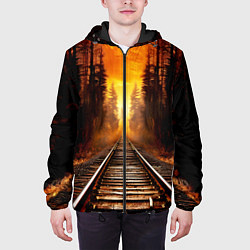 Куртка с капюшоном мужская Железная дорога на закате, цвет: 3D-черный — фото 2