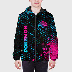 Куртка с капюшоном мужская Pokemon - neon gradient: надпись, символ, цвет: 3D-черный — фото 2