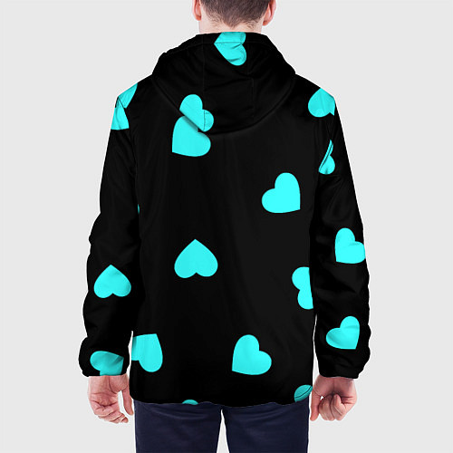 Мужская куртка С голубыми сердечками на черном / 3D-Белый – фото 4