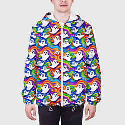 Куртка с капюшоном мужская Веселые привидения на красочном фоне, цвет: 3D-белый — фото 2