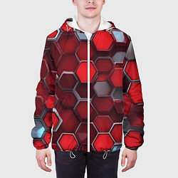 Куртка с капюшоном мужская Cyber hexagon red, цвет: 3D-белый — фото 2