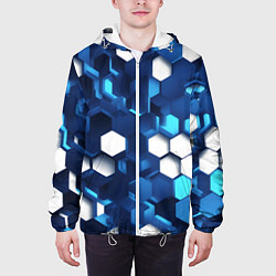 Куртка с капюшоном мужская Cyber hexagon Blue, цвет: 3D-белый — фото 2