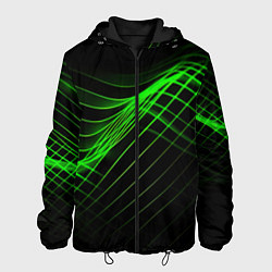 Куртка с капюшоном мужская Зеленые яркие линии, цвет: 3D-черный