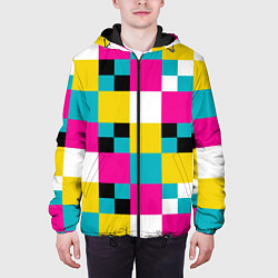 Куртка с капюшоном мужская Геометрический ретро узор cmyk, цвет: 3D-черный — фото 2