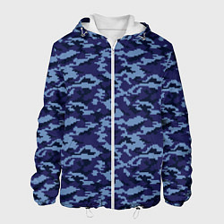 Куртка с капюшоном мужская Камуфляж охрана синий, цвет: 3D-белый