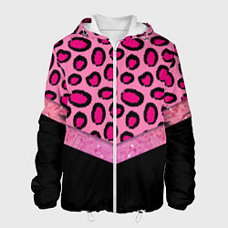 Куртка с капюшоном мужская Розовый леопард и блестки принт, цвет: 3D-белый