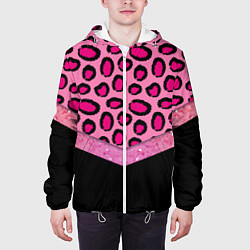 Куртка с капюшоном мужская Розовый леопард и блестки принт, цвет: 3D-белый — фото 2