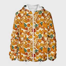 Куртка с капюшоном мужская Осенние листья узор, цвет: 3D-белый