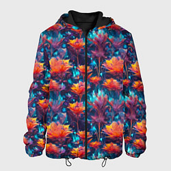 Куртка с капюшоном мужская Футуристические цветы узор, цвет: 3D-черный