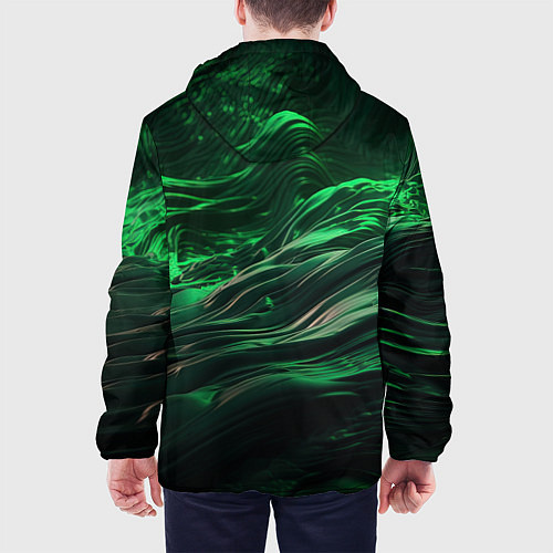 Мужская куртка Зеленые абстрактные волны / 3D-Черный – фото 4