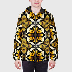 Куртка с капюшоном мужская Витражная лилия узор, цвет: 3D-черный — фото 2