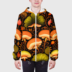Куртка с капюшоном мужская Грибы с листвой узор, цвет: 3D-белый — фото 2