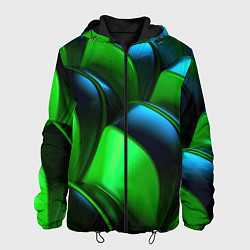Куртка с капюшоном мужская Зеленые абстрактные элементы, цвет: 3D-черный