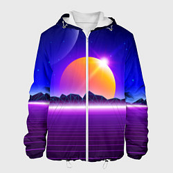 Куртка с капюшоном мужская Mountains - sun - space - vaporwave, цвет: 3D-белый