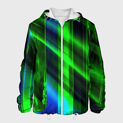 Куртка с капюшоном мужская Зеленая зеркальная абстракция, цвет: 3D-белый