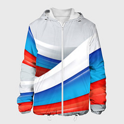 Куртка с капюшоном мужская Российские флаги, цвет: 3D-белый