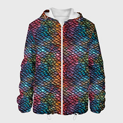 Куртка с капюшоном мужская Разноцветная чешуя дракона, цвет: 3D-белый