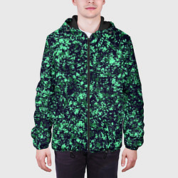 Куртка с капюшоном мужская Сине-зелёный пёстрый паттерн, цвет: 3D-черный — фото 2