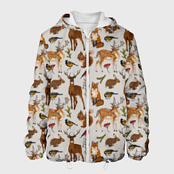 Куртка с капюшоном мужская Лесные животные, цвет: 3D-белый