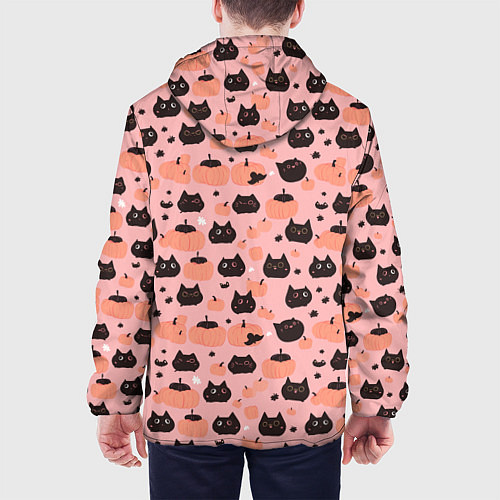 Мужская куртка Чёрные коты с тыквами на хэллоуин / 3D-Белый – фото 4