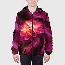 Куртка с капюшоном мужская Розовый цветок в огне - нейросеть, цвет: 3D-черный — фото 2