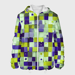 Куртка с капюшоном мужская Ретро квадраты болотные, цвет: 3D-белый