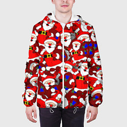 Куртка с капюшоном мужская Новогодний паттерн с дедами морозами, цвет: 3D-белый — фото 2