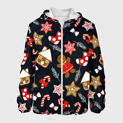 Куртка с капюшоном мужская Рождественские пряники - праздничный паттерн, цвет: 3D-белый