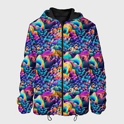 Куртка с капюшоном мужская Разноцветные причудливые волны, цвет: 3D-черный