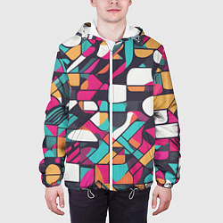 Куртка с капюшоном мужская Разноцветные ретро фигуры, цвет: 3D-белый — фото 2
