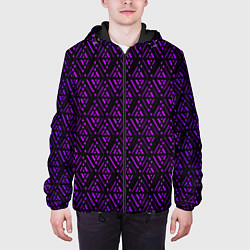 Куртка с капюшоном мужская Фиолетовые ромбы на чёрном фоне, цвет: 3D-черный — фото 2