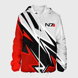 Куртка с капюшоном мужская N7 mass effect - white and red, цвет: 3D-белый