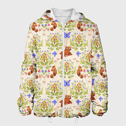 Куртка с капюшоном мужская Сказочный лес бурундук и сова в деревьях, цвет: 3D-белый