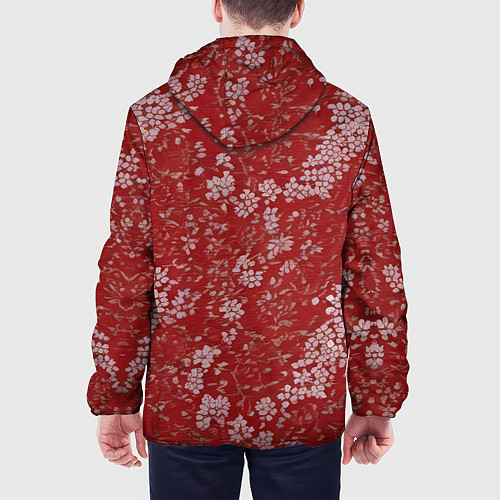 Мужская куртка Белые лепестки на красном фоне / 3D-Белый – фото 4