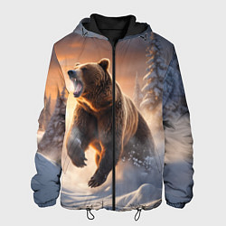 Куртка с капюшоном мужская Бурый медведь в лесу, цвет: 3D-черный